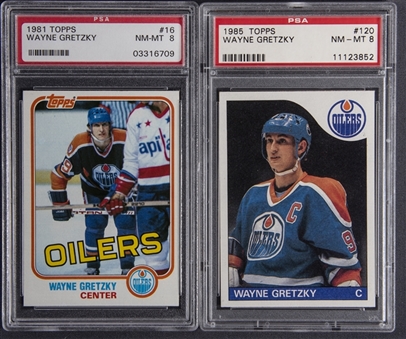 1981/82-85/86 Topps #16 & #120 Wayne Gretzky Pair (2) - PSA NM-MT 8